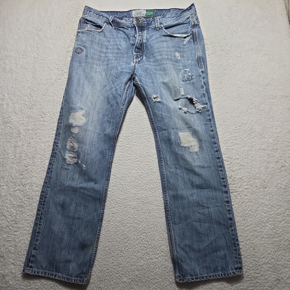 Aeropostale Essex Straight Leg Jeans‎ Mens 38x30 Distressed Blue Wash Stitched